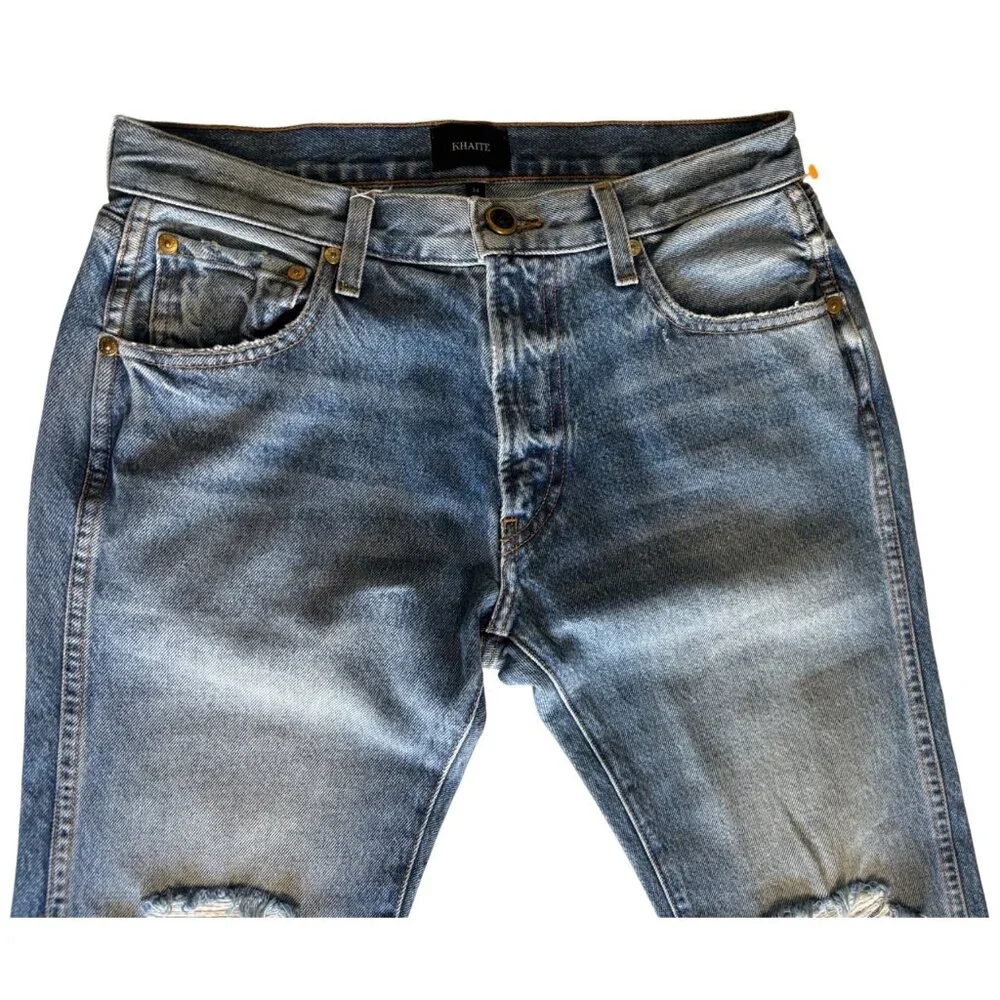 Khaite High-Rise Straight-Leg Distressed Jeans Designer Denim Quiet Luxury 24